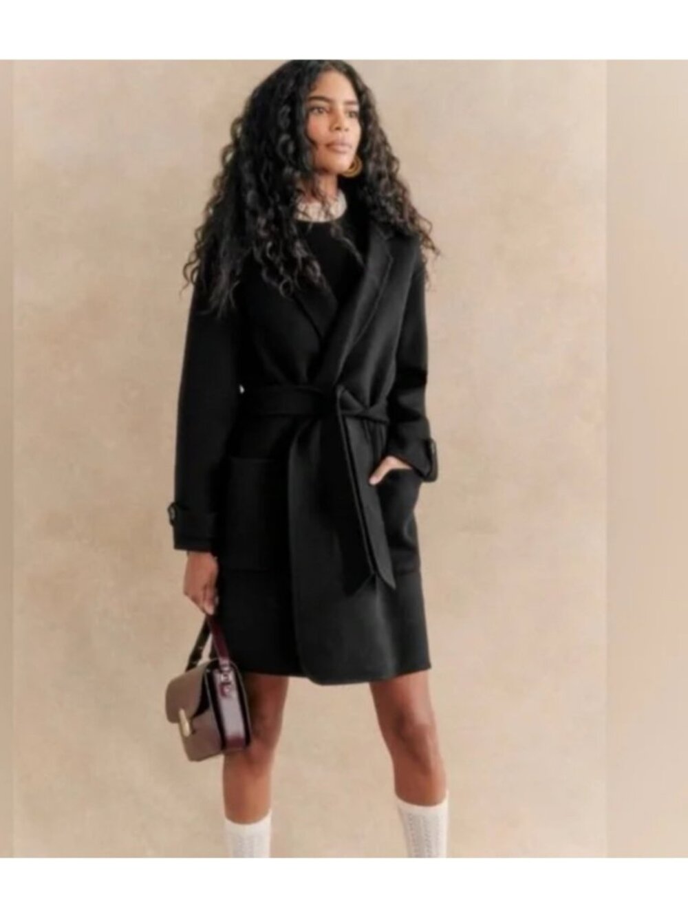 Sezane black full wool Rick coat SZ34 bust40